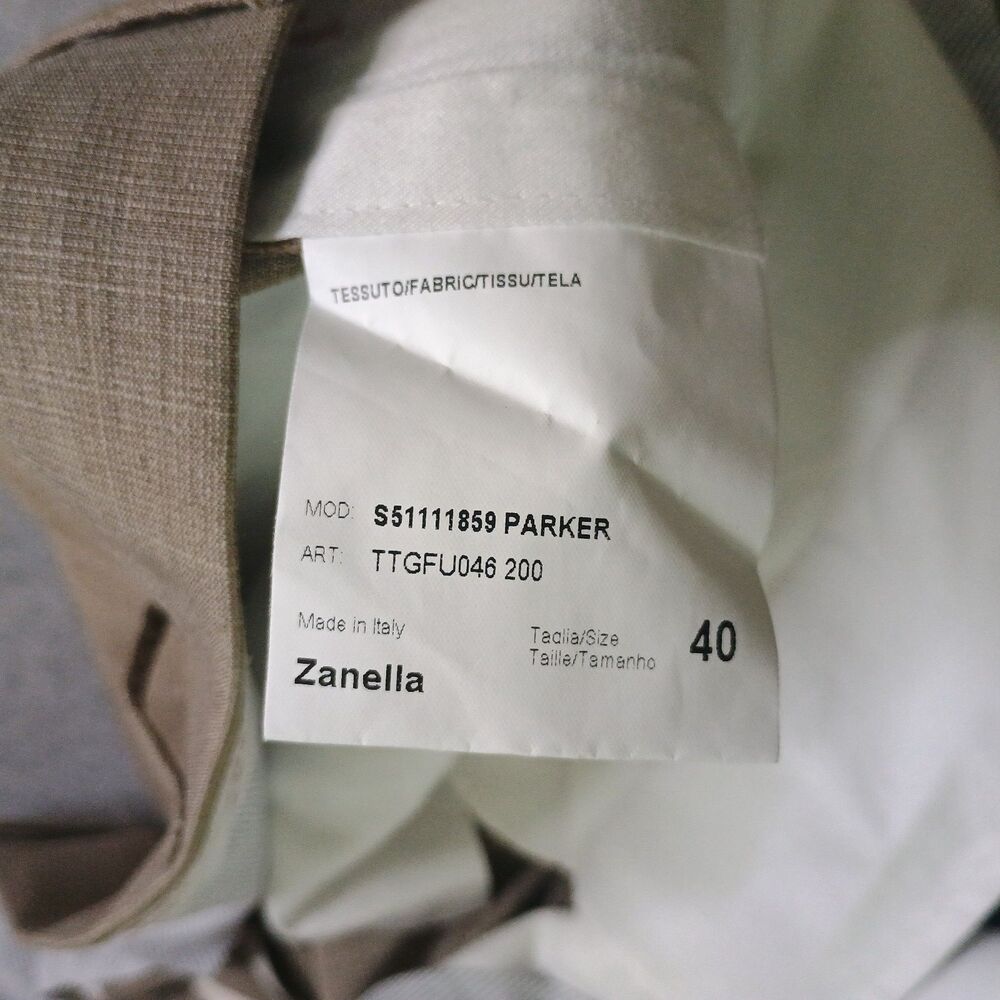 Zanella Parker Shark Skin Trousers 40 Brown 100% Wool Flat Front Premium - Picture 5 of 14